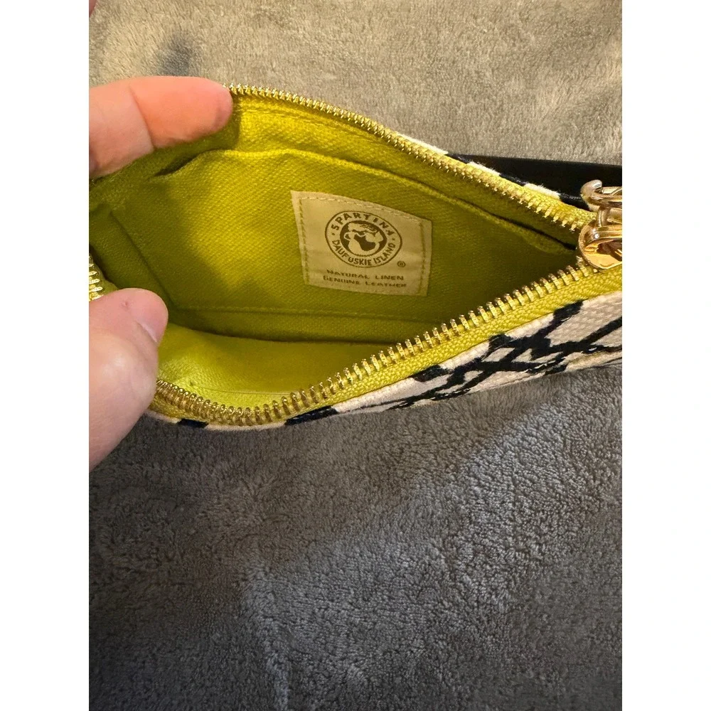 Spartina 449 Island Wristlet Pouch Black White‎ Geometric Pattern Leather Trim